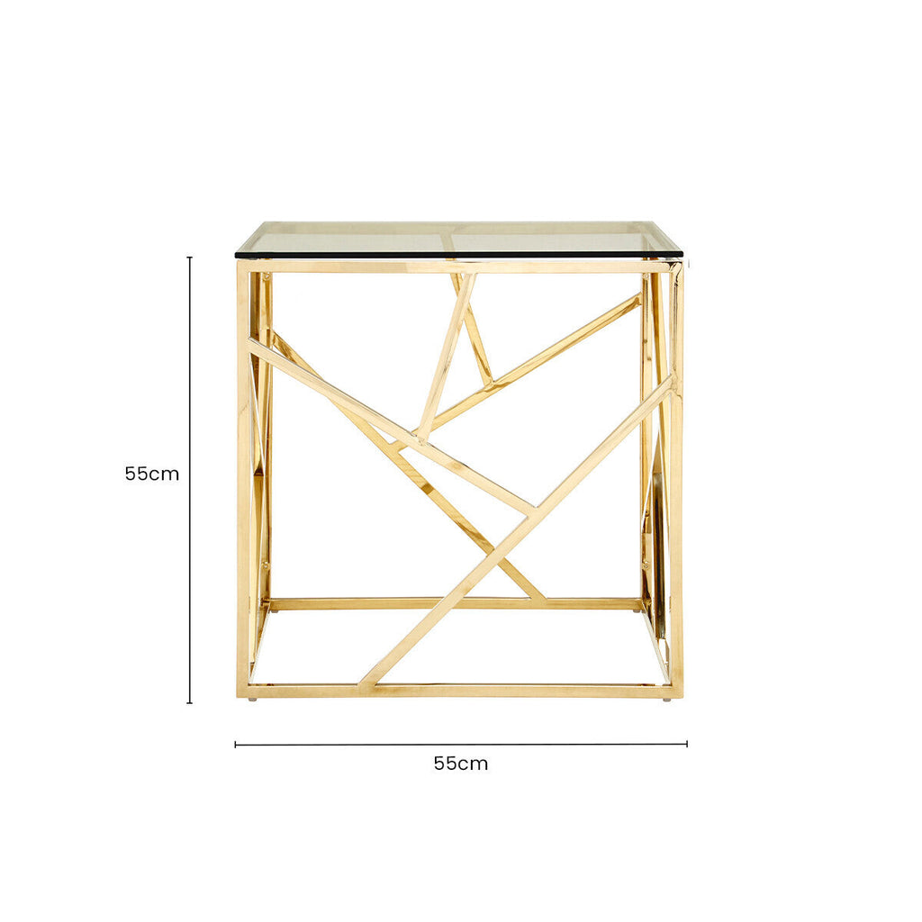 Allure Champagne Stainless Steel Square End Table with Angled Lines