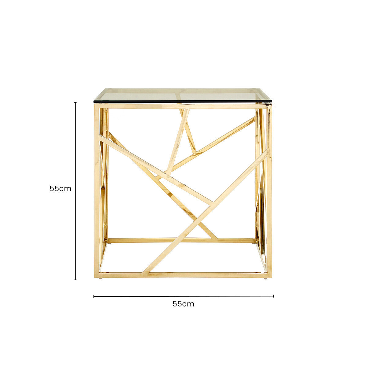 Allure Champagne Stainless Steel Square End Table with Angled Lines