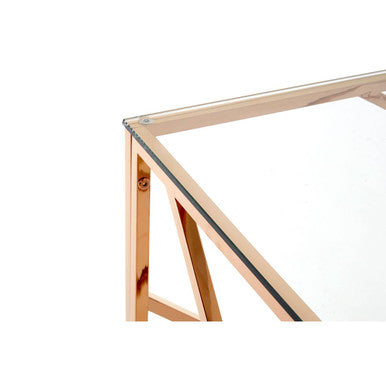 Rose Gold Stainless Steel Geometric Console Table with Tempered Glass Top, Allure