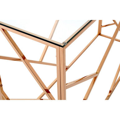Rose Gold Stainless Steel Geometric Console Table with Tempered Glass Top, Allure