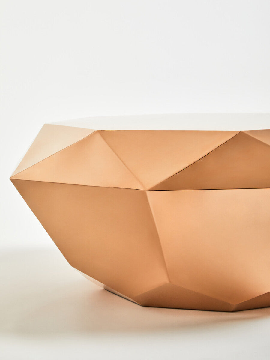 Gold Diamond Cut Stainless Steel Coffee Table with Hexagonal Tabletop, Allure