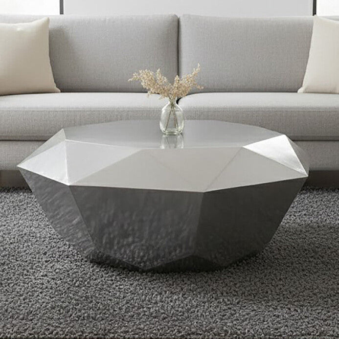 Allure Silver Stainless Steel Coffee Table with Diamond Cut Design