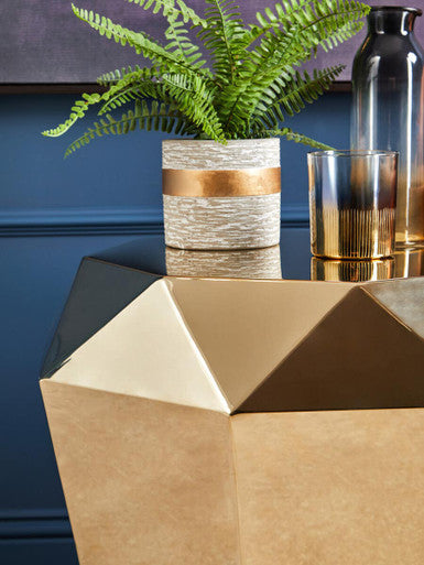 Allure Champagne Stainless Steel End Table with Diamond Cut Design
