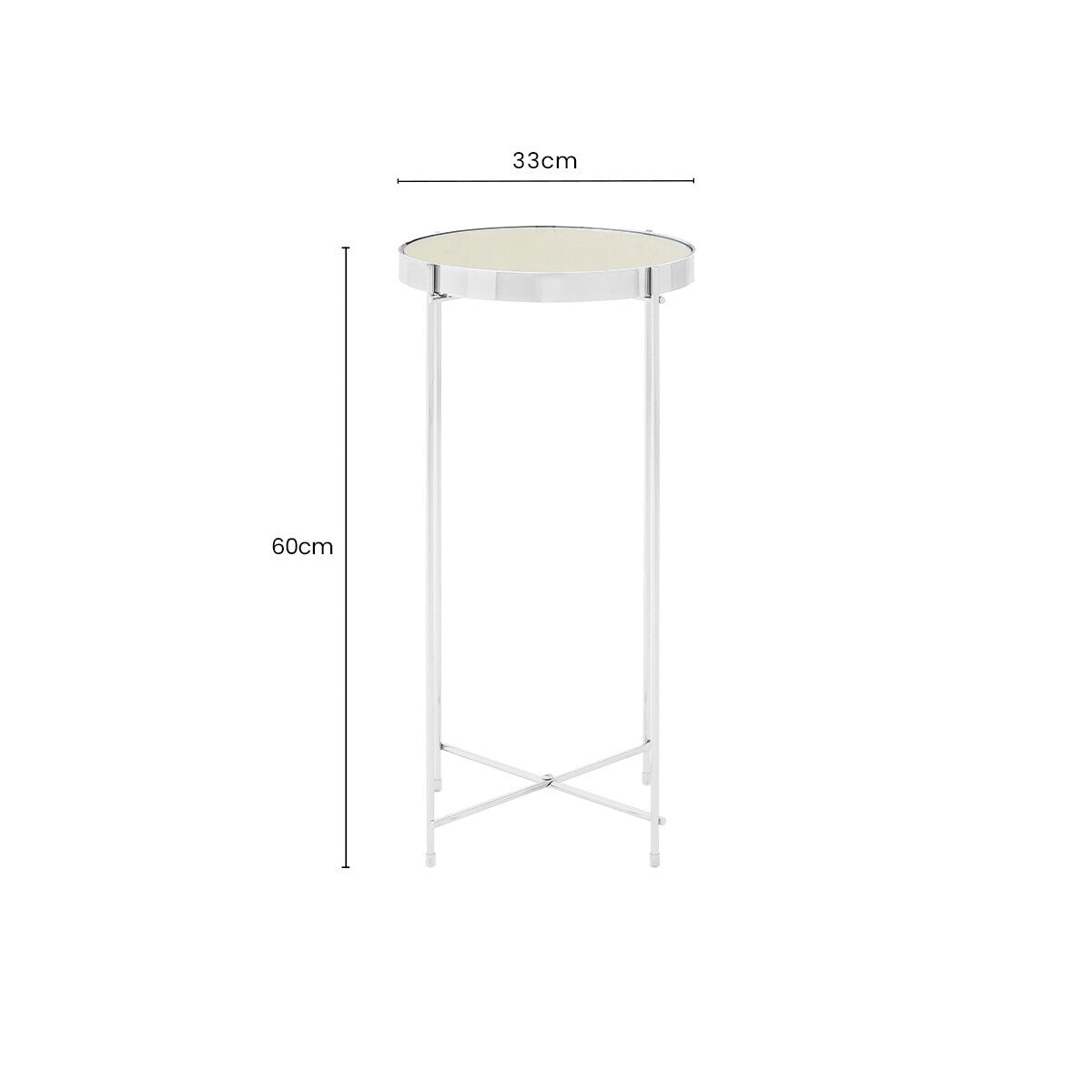 Allure Silver Mirrored Glass Tall Round Side Table with Chrome Legs