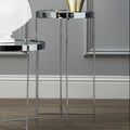 Allure Silver Mirrored Glass Tall Round Side Table with Chrome Legs