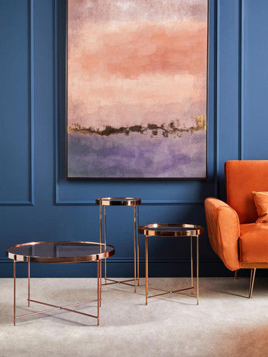 Allure Pink Mirrored Glass Tall Round Side Table with Rose Gold Legs