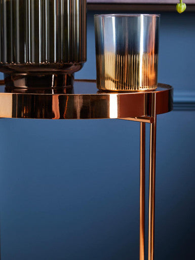 Allure Pink Mirrored Glass Tall Round Side Table with Rose Gold Legs