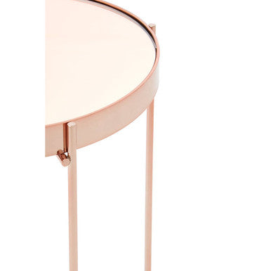 Allure Pink Mirrored Glass Tall Round Side Table with Rose Gold Legs