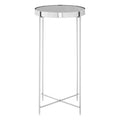 Allure Grey Mirrored Glass Tall Round Side Table with Nickel Legs