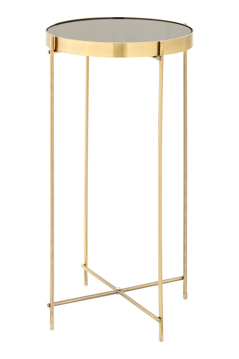 Allure Black Mirrored Glass Tall Round Side Table with Bronze Legs