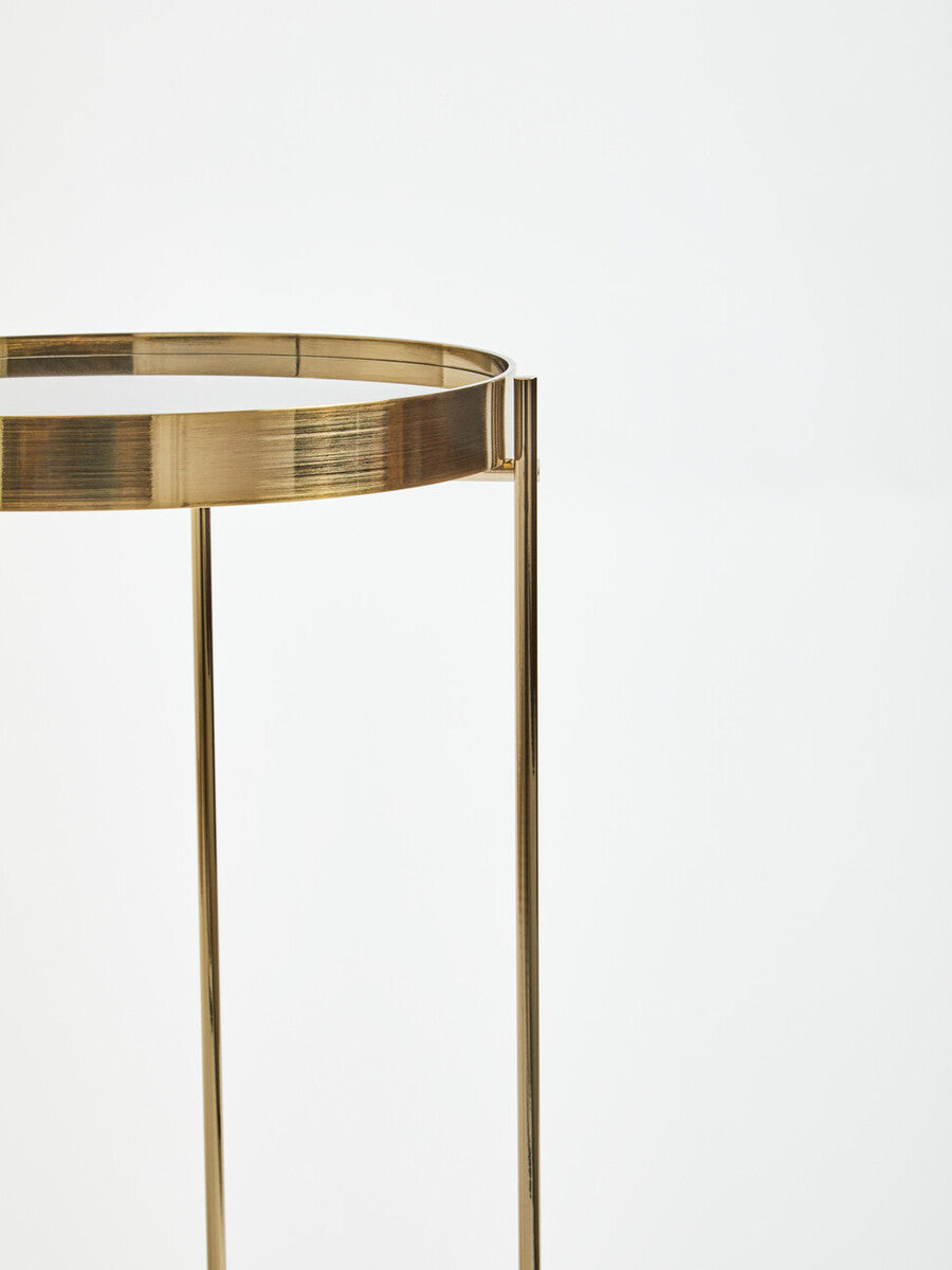 Allure Black Mirrored Glass Tall Round Side Table with Bronze Legs