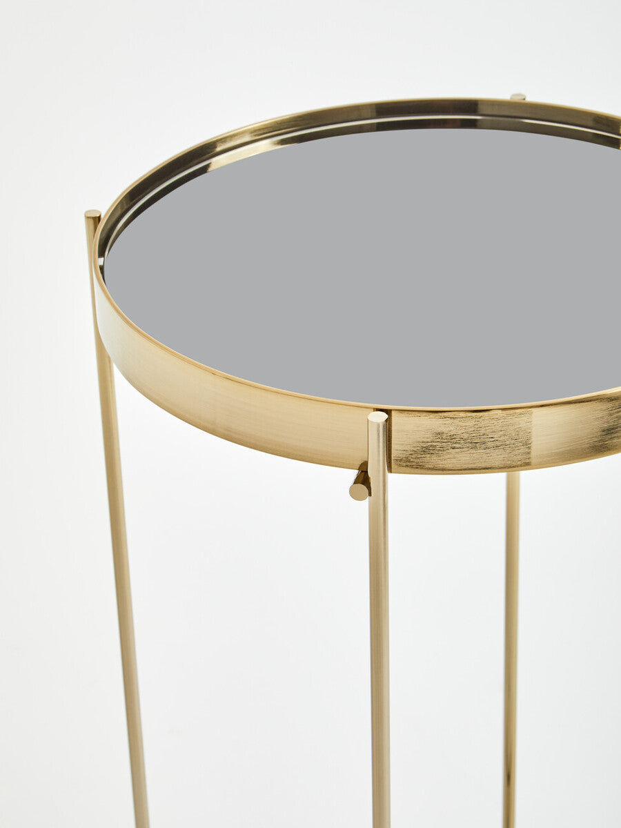 Allure Black Mirrored Glass Tall Round Side Table with Bronze Legs