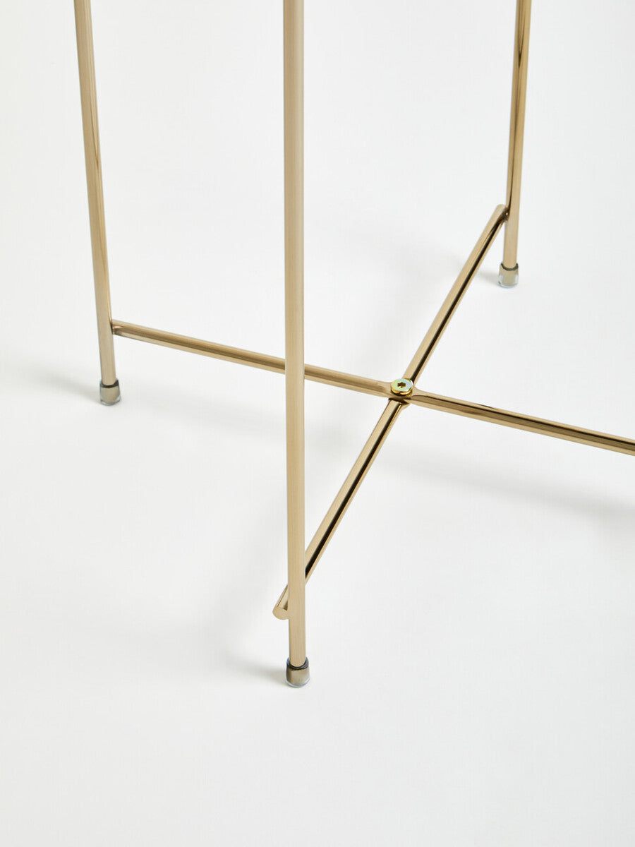 Allure Black Mirrored Glass Tall Round Side Table with Bronze Legs