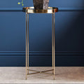 Allure Black Mirrored Glass Tall Round Side Table with Bronze Legs