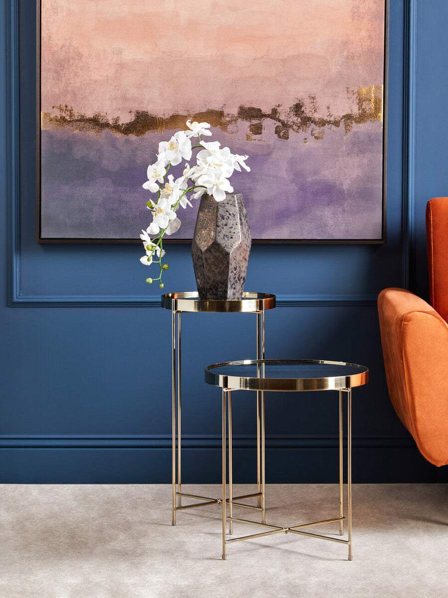 Allure Black Mirrored Glass Tall Round Side Table with Bronze Legs