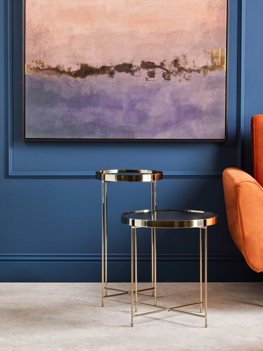 Allure Black Mirrored Glass Tall Round Side Table with Bronze Legs