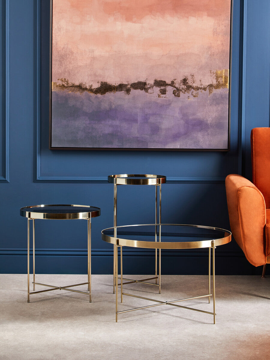 Allure Black Mirrored Glass Tall Round Side Table with Bronze Legs