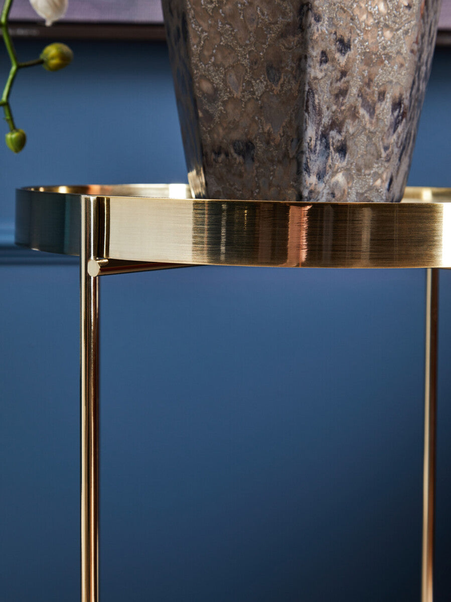 Allure Black Mirrored Glass Tall Round Side Table with Bronze Legs