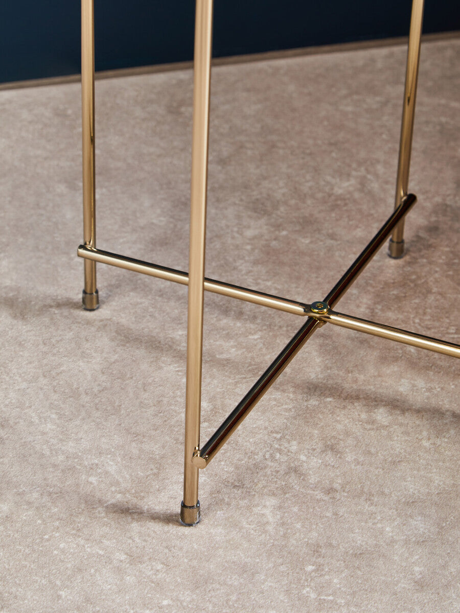 Allure Black Mirrored Glass Tall Round Side Table with Bronze Legs