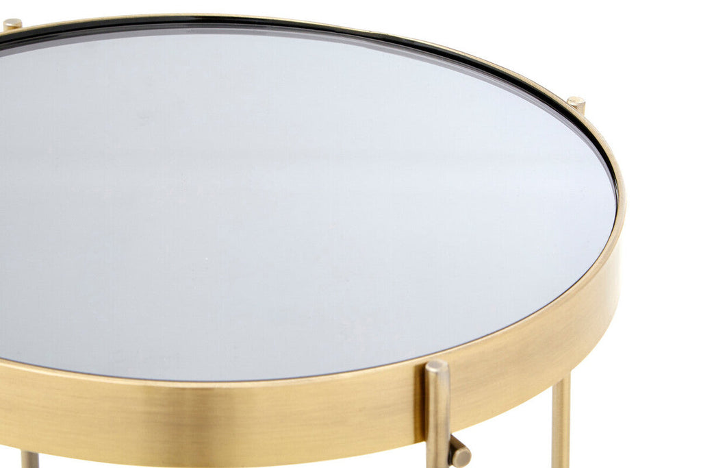Allure Black Mirrored Glass Tall Round Side Table with Bronze Legs