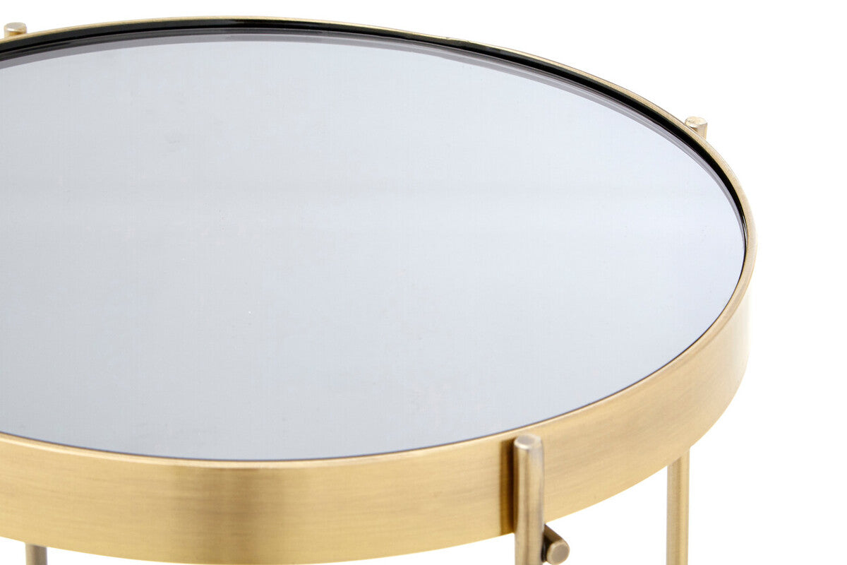 Allure Black Mirrored Glass Tall Round Side Table with Bronze Legs