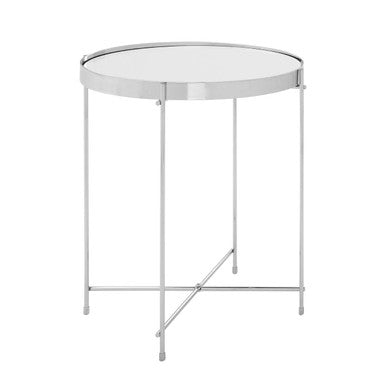 Allure Silver Mirrored Glass Round Side Table with Chrome Legs