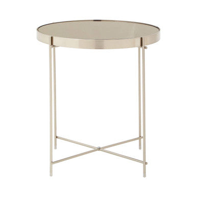 Allure Grey Mirrored Glass Low Side Table with Nickel Legs