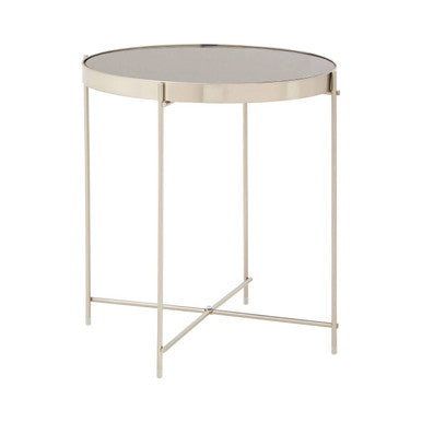 Allure Grey Mirrored Glass Low Side Table with Nickel Legs