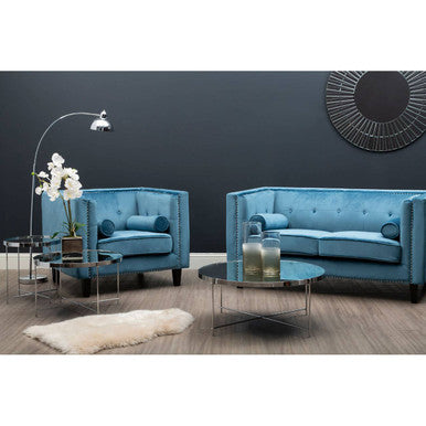 Grey Mirror Side Table with Slim Tubular Metal Legs, Allure