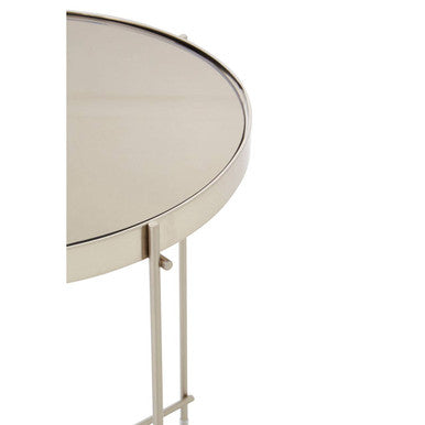 Allure Grey Mirrored Glass Low Side Table with Nickel Legs