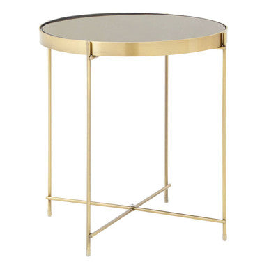 Black Mirror Side Table with Slim Tubular Metal Legs, Allure