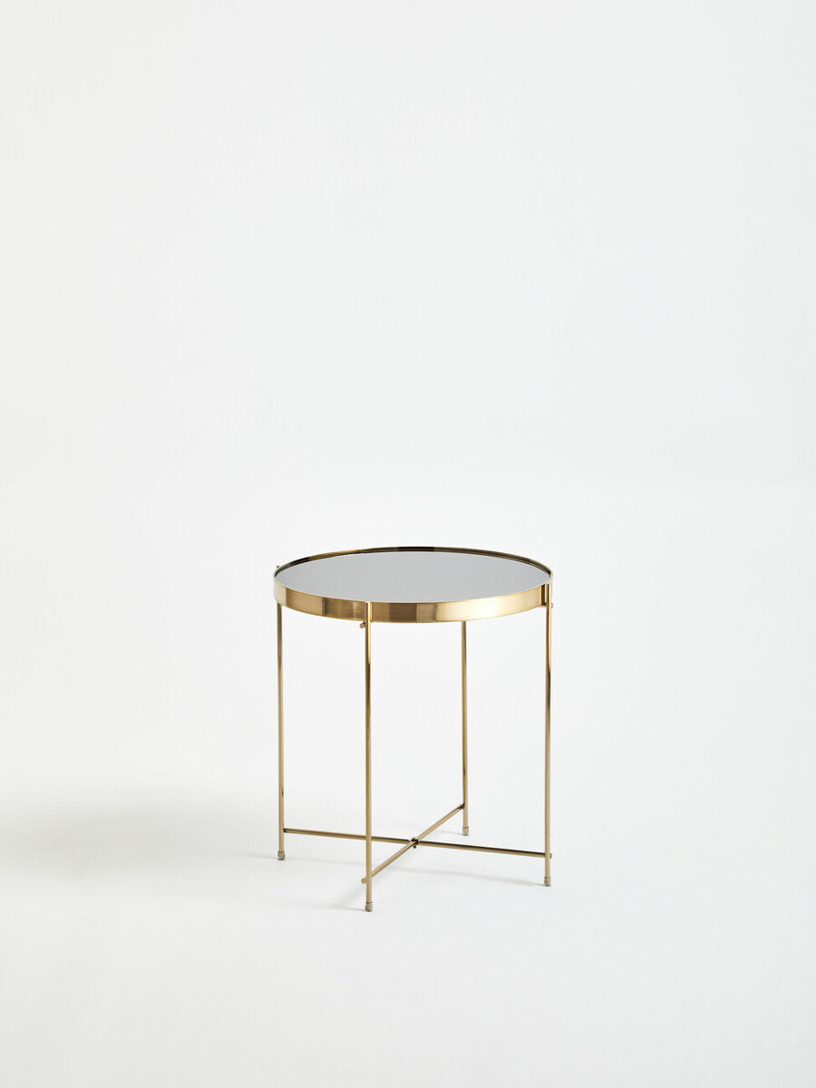 Black Mirror Side Table with Slim Tubular Metal Legs, Allure