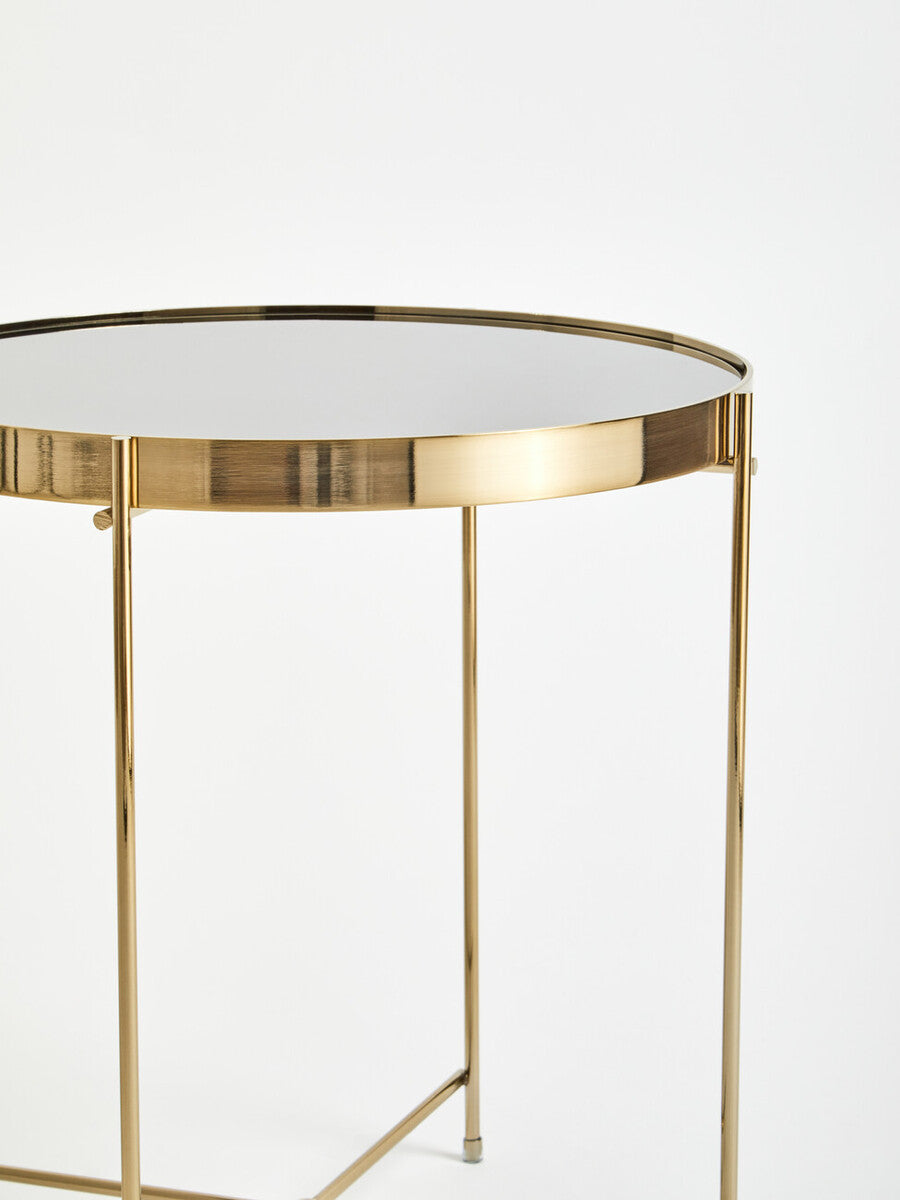 Allure Black Mirrored Glass Low Side Table with Bronze Legs