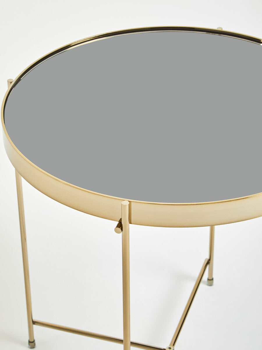 Black Mirror Side Table with Slim Tubular Metal Legs, Allure