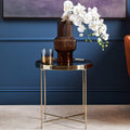 Allure Black Mirrored Glass Low Side Table with Bronze Legs