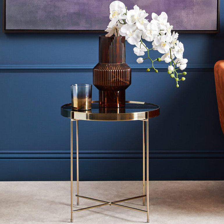 Allure Black Mirrored Glass Low Side Table with Bronze Legs