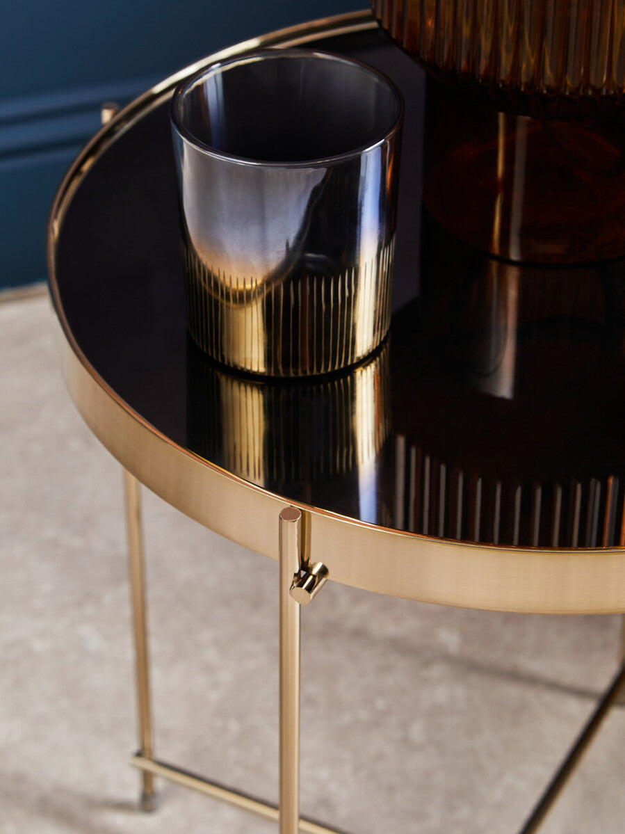 Allure Black Mirrored Glass Low Side Table with Bronze Legs