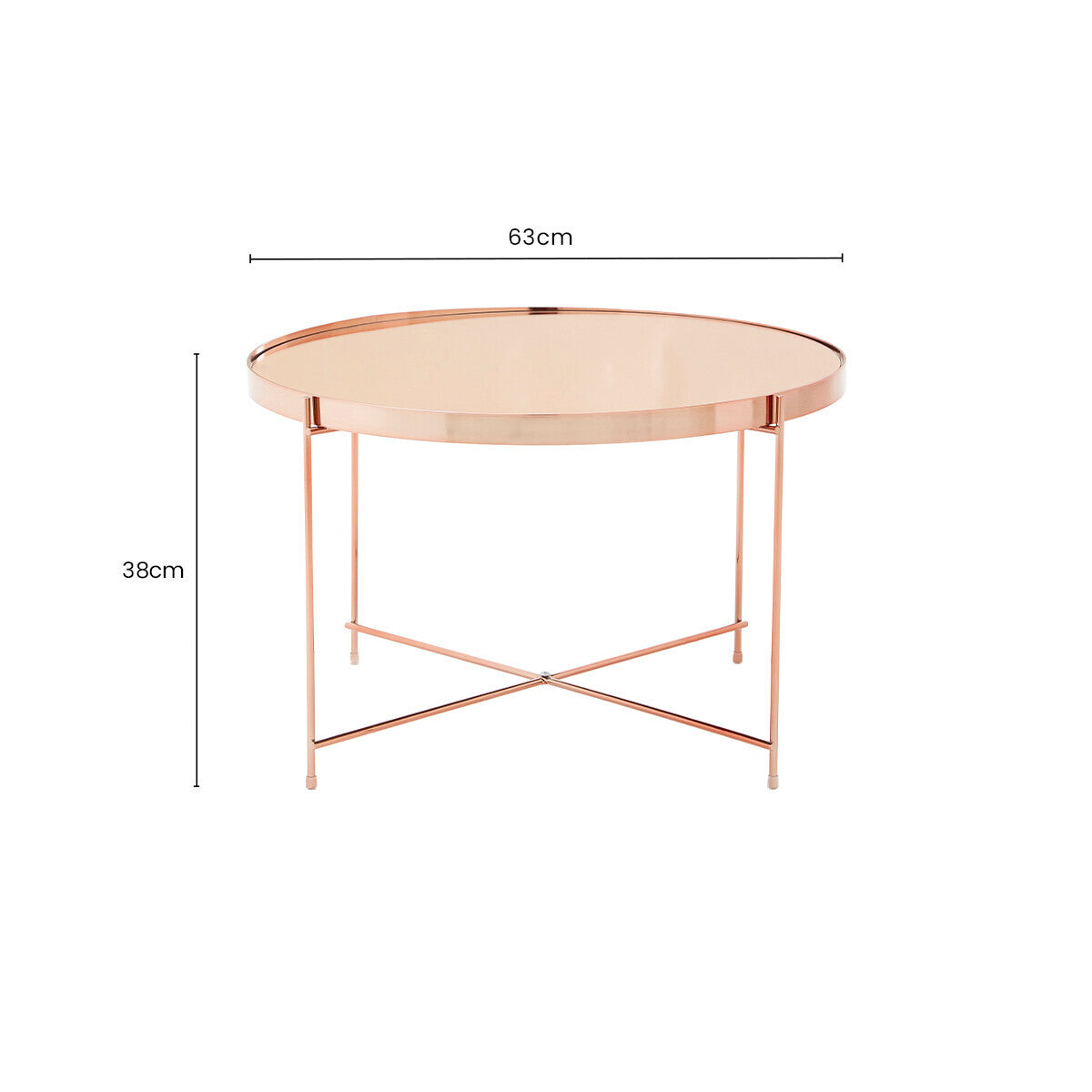 Large Round Mirrored Glass Top Side Table with Pink Metal Lattice Base, Allure