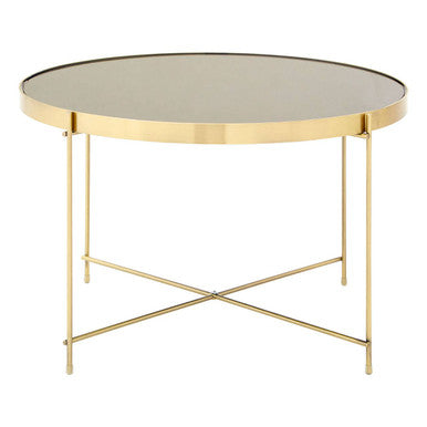 Brushed Bronze Lattice Base Large Side Table with Black Mirror Tabletop, Allure