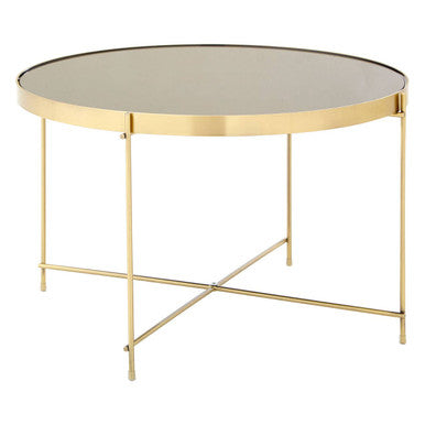 Brushed Bronze Lattice Base Large Side Table with Black Mirror Tabletop, Allure