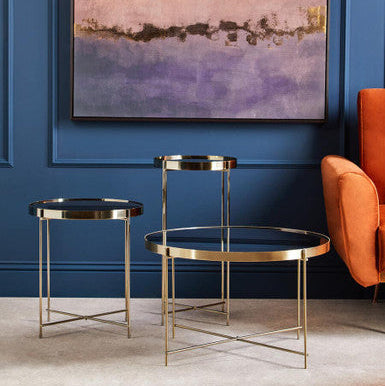 Allure Black Mirrored Glass Large Side Table with Lattice Base