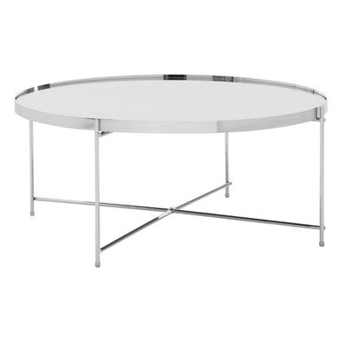 Allure Silver Mirrored Glass Round Coffee Table with Cross Base