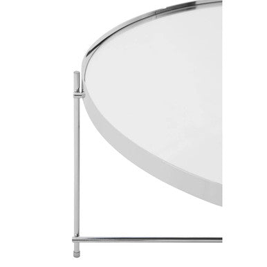 Allure Silver Mirrored Glass Round Coffee Table with Cross Base