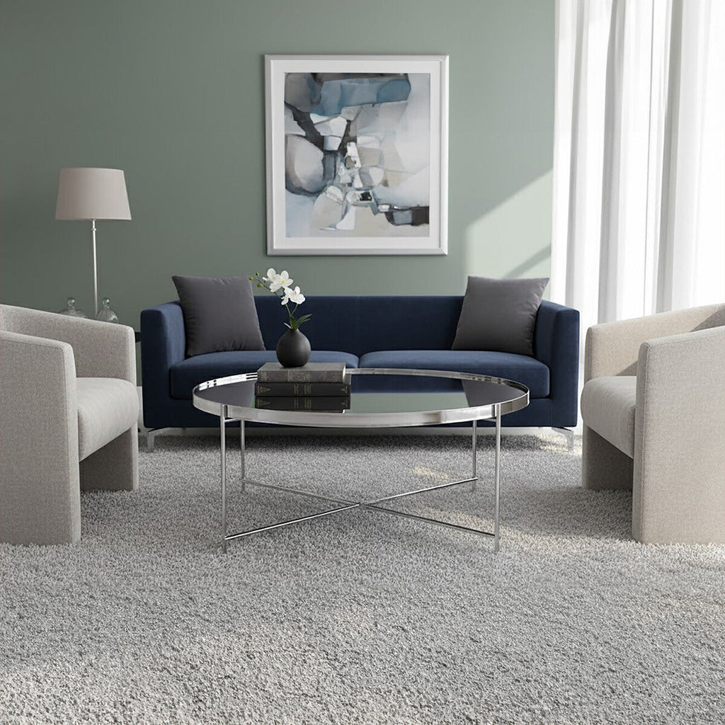 Allure Silver Mirrored Glass Round Coffee Table with Cross Base