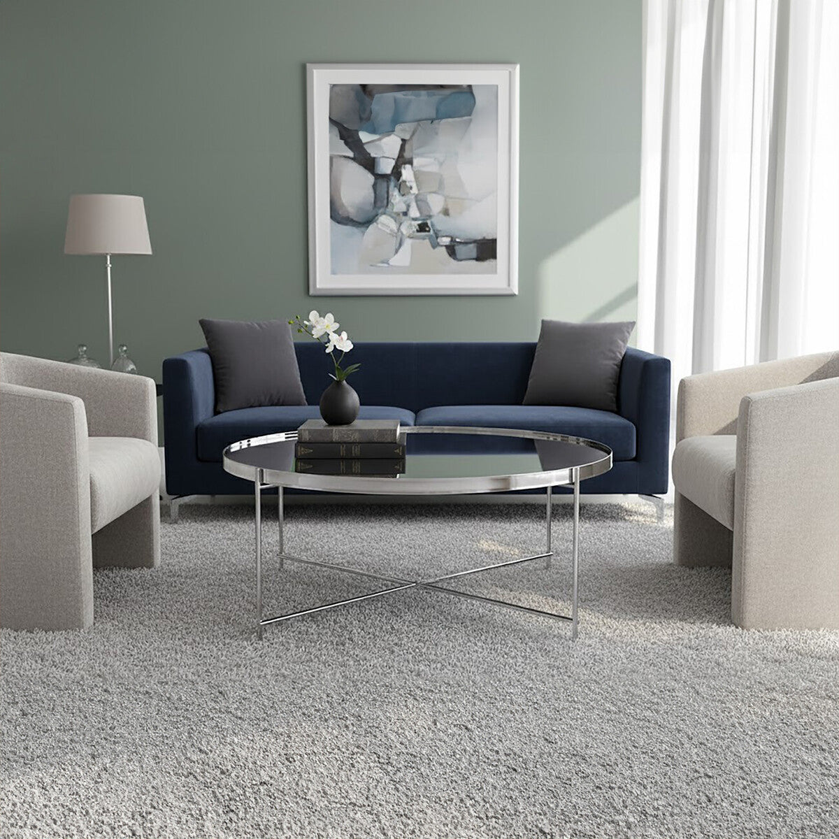 Silver Mirrored Glass Round Coffee Table, Allure