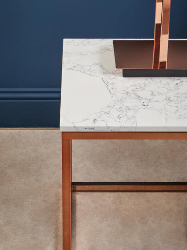 Square White Marble Top End Table with Rose Gold Metal Frame, Allure