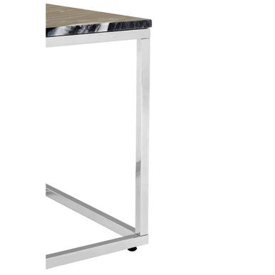 Square Black and White Marble End Table with Chrome Metal Base, Allure