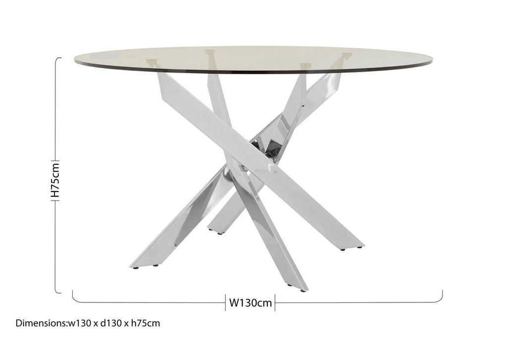 Allure Chrome Metal Round Dining Table with Clear Glass Top