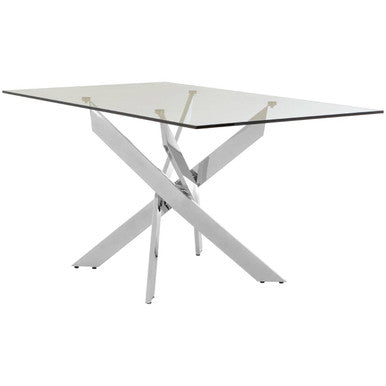 Allure Chrome Metal Rectangular Dining Table with Clear Glass Top