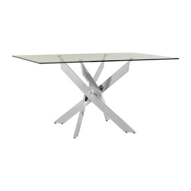 Allure Chrome Metal Rectangular Dining Table with Clear Glass Top